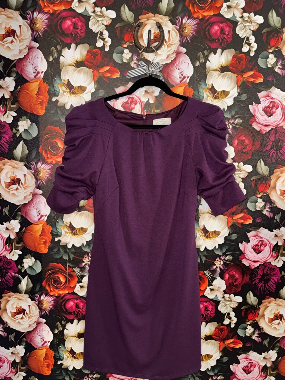 Jessica Simpson Plum Puff Sleeve Midi Dress, Size 6